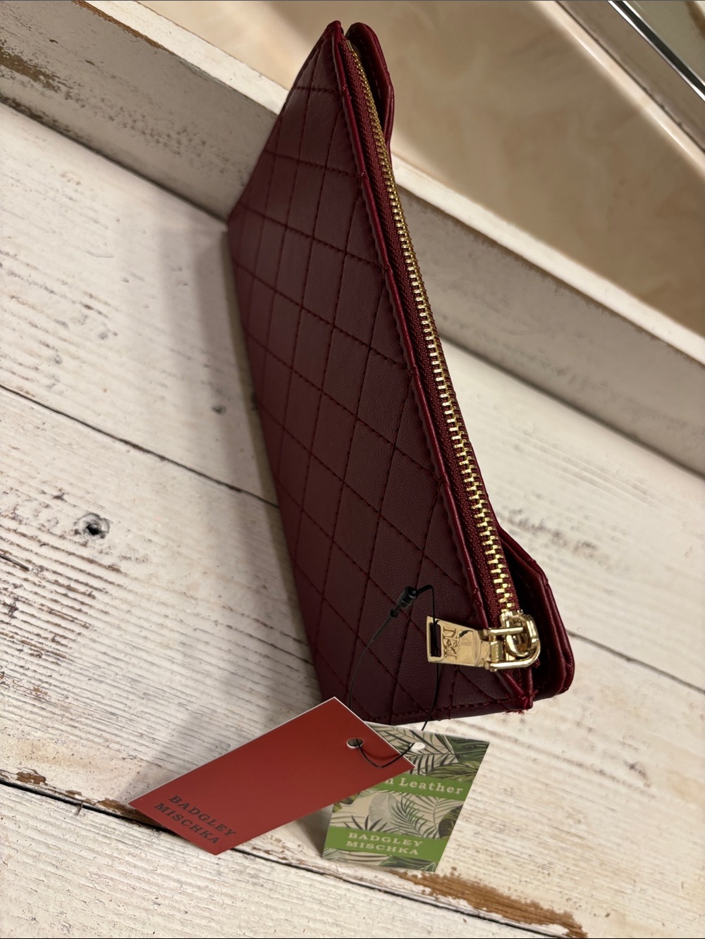 BADGLEY MISCHKA $59 Quilted Burgundy Zip Wallet with Gold Hardware brand new - Picture 6 of 9
